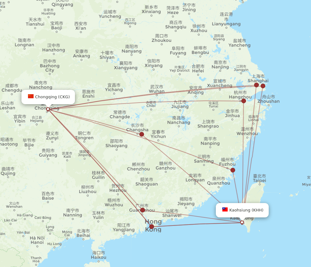 CKG-KHH flight routes