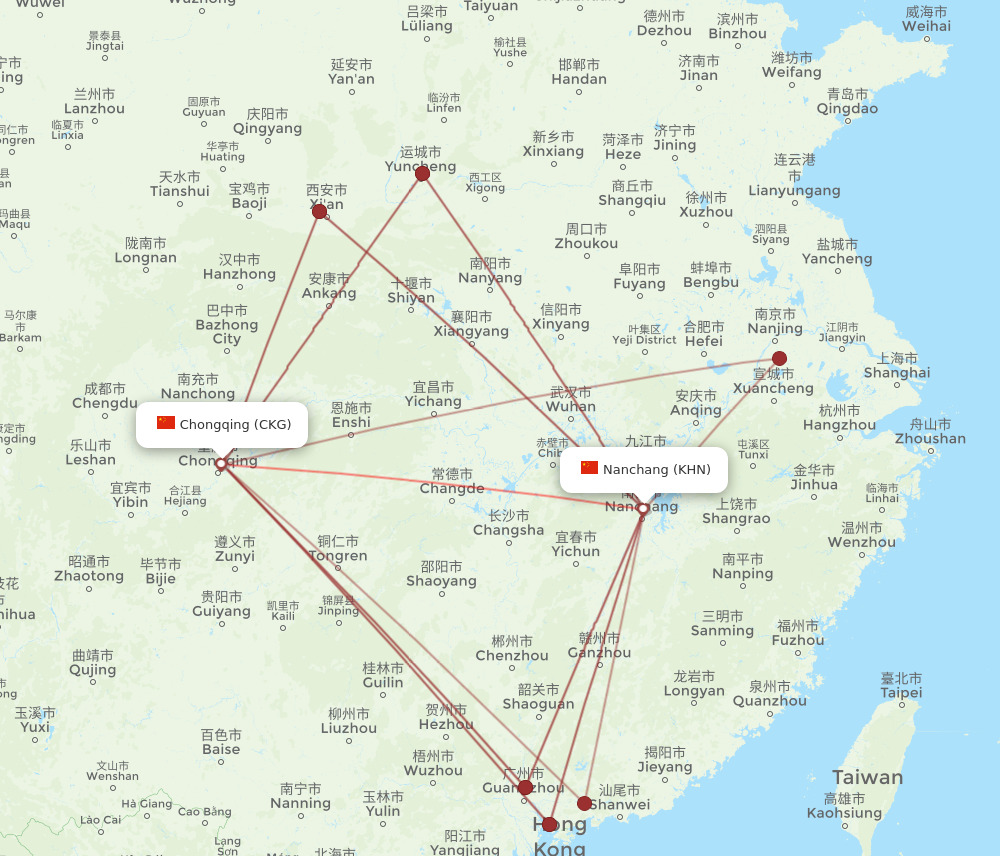 CKG to KHN flights and routes map
