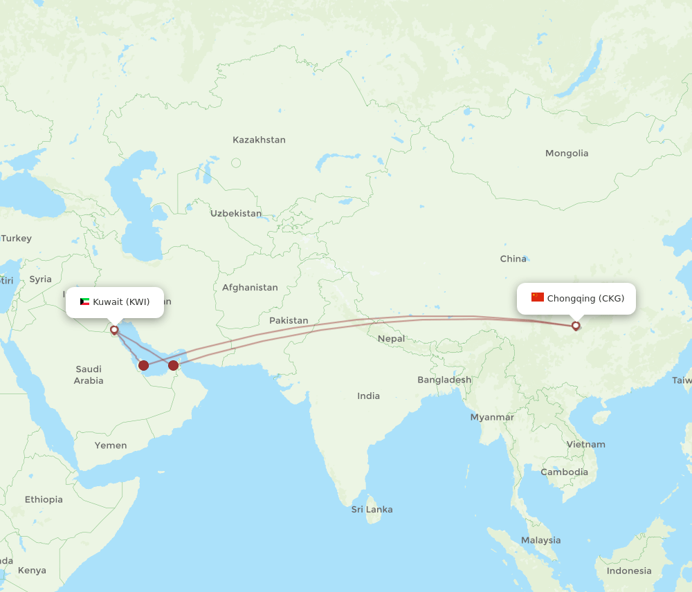 CKG to KWI flights and routes map