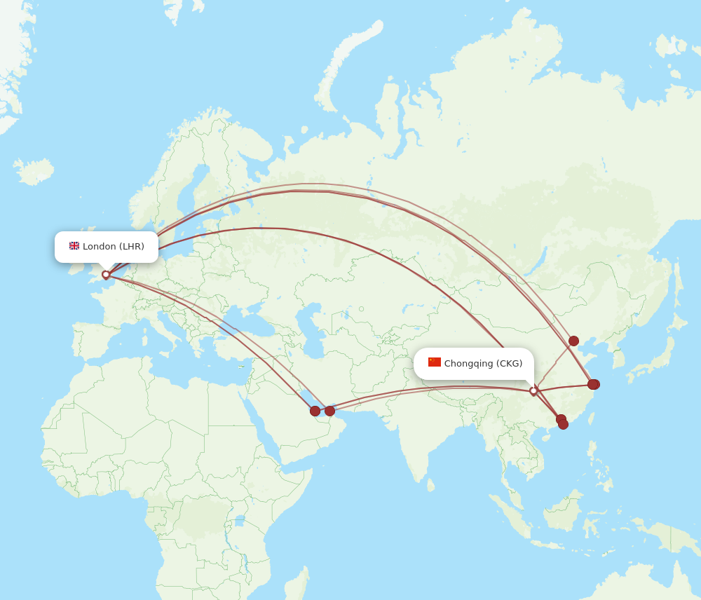 CKG to LHR flights and routes map