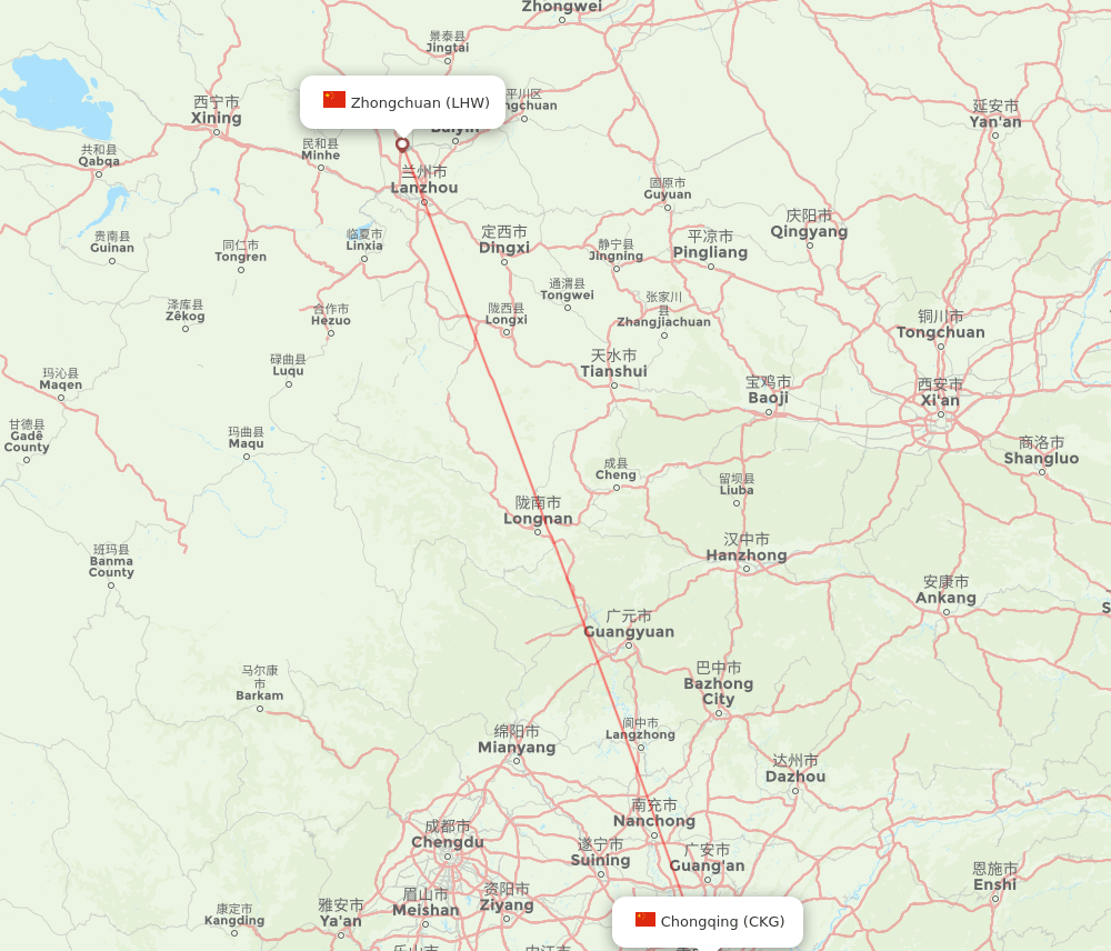 CKG to LHW flights and routes map