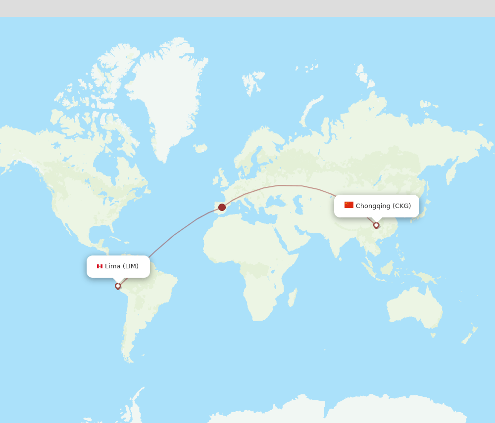 Lima - Chongqing route map and flight paths