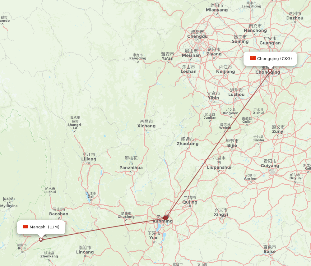 CKG to LUM flights and routes map