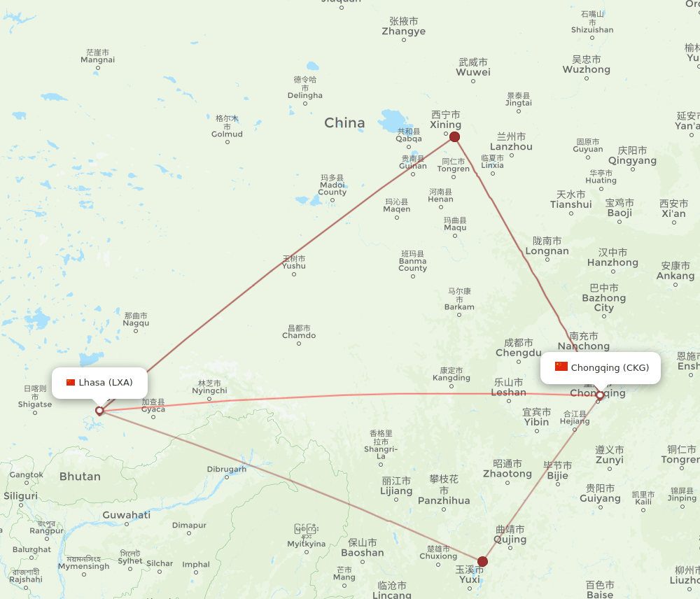 CKG to LXA flights and routes map