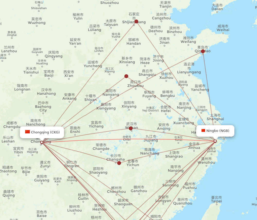 CKG-NGB flight routes