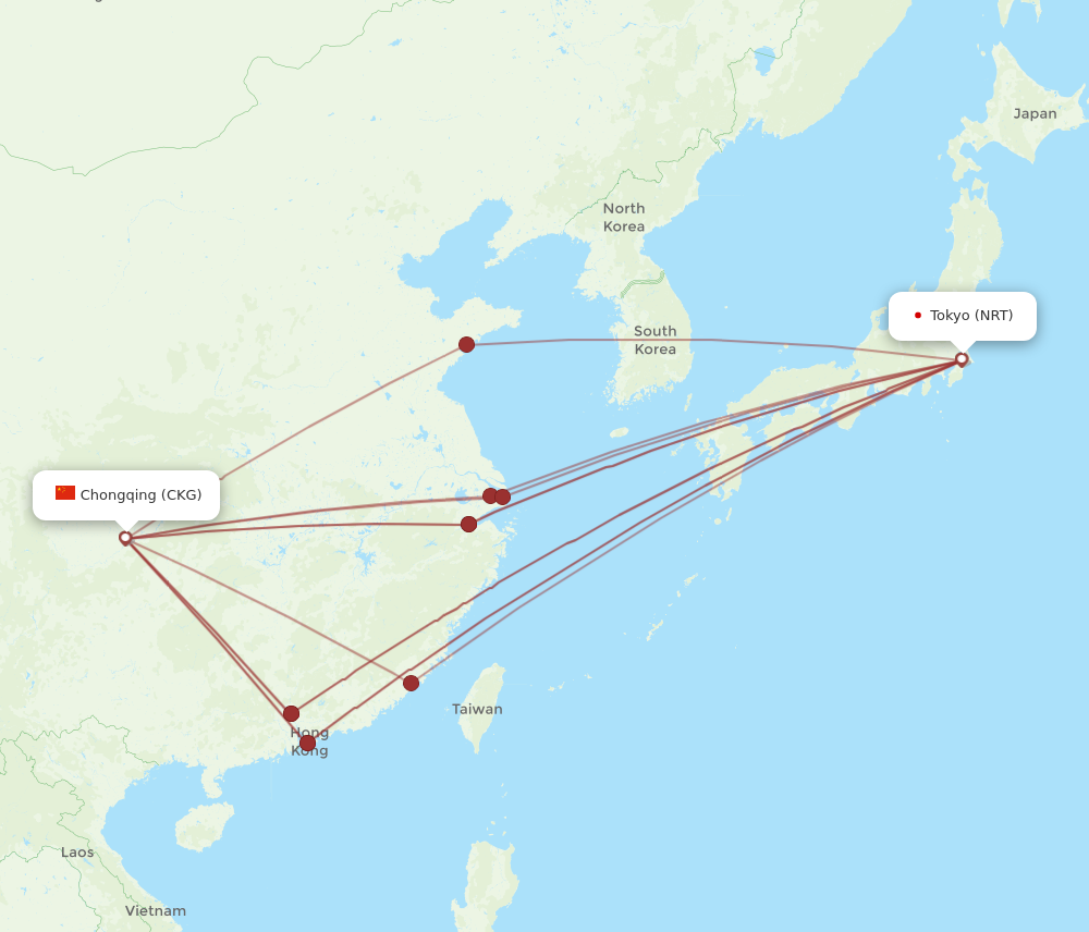 CKG to NRT flights and routes map