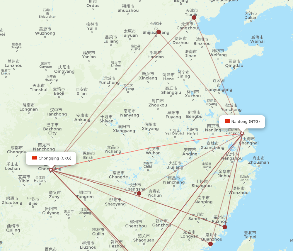 CKG to NTG flights and routes map