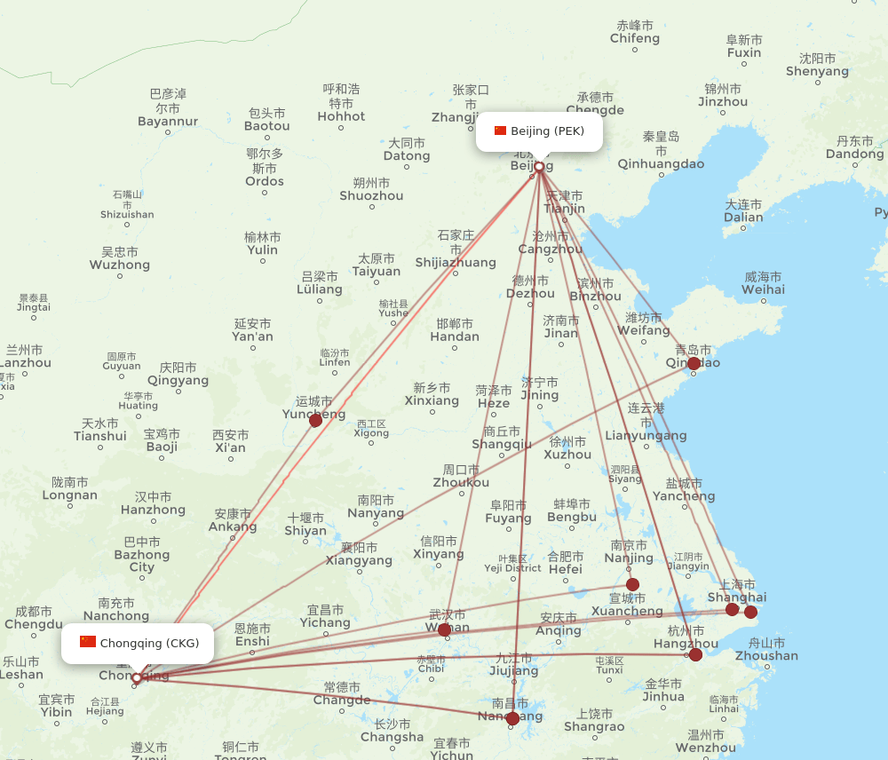 CKG-PEK flight routes