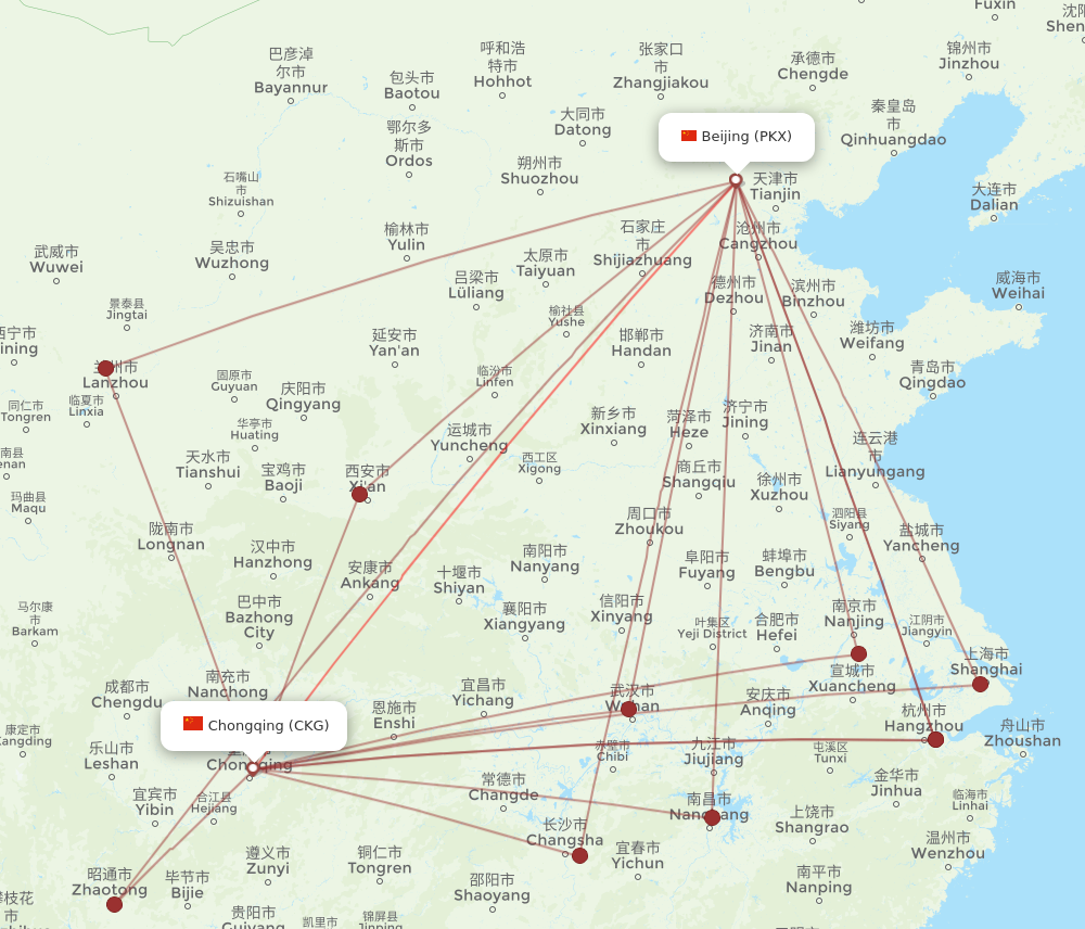 CKG to PKX flights and routes map