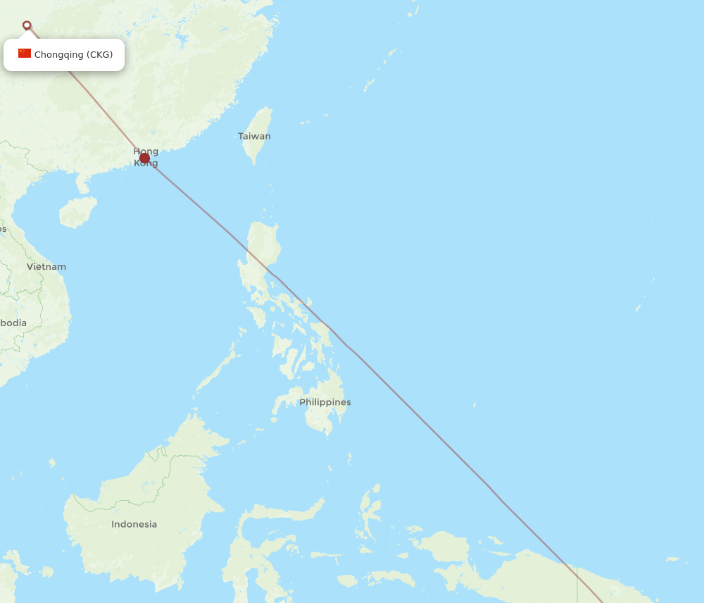 Port Moresby - Chongqing route map and flight paths