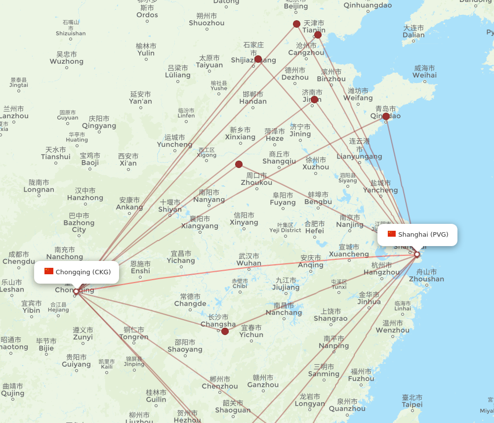 CKG to PVG flights and routes map
