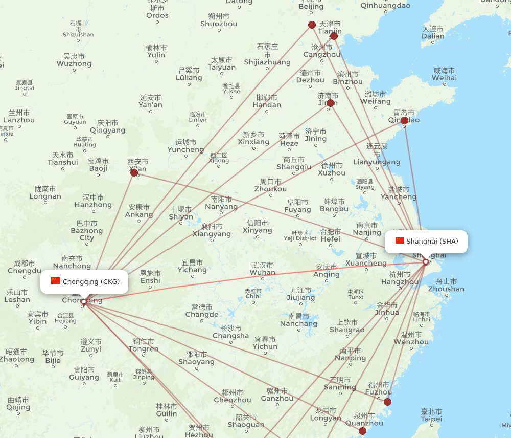 CKG to SHA flights and routes map