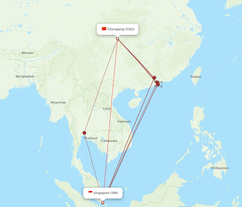 CKG-SIN flight routes