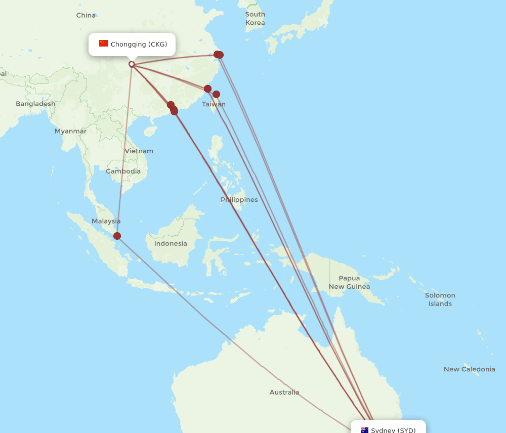 CKG-SYD flight routes
