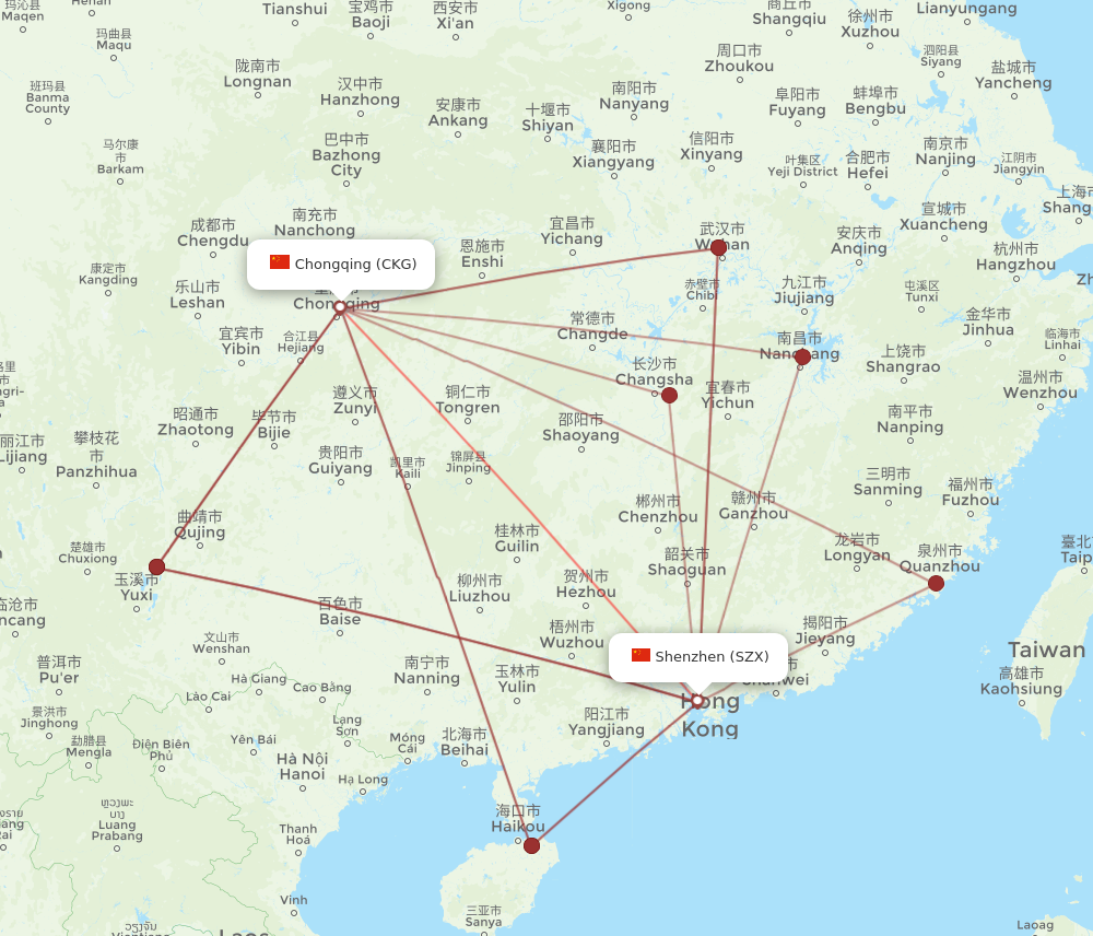 CKG to SZX flights and routes map