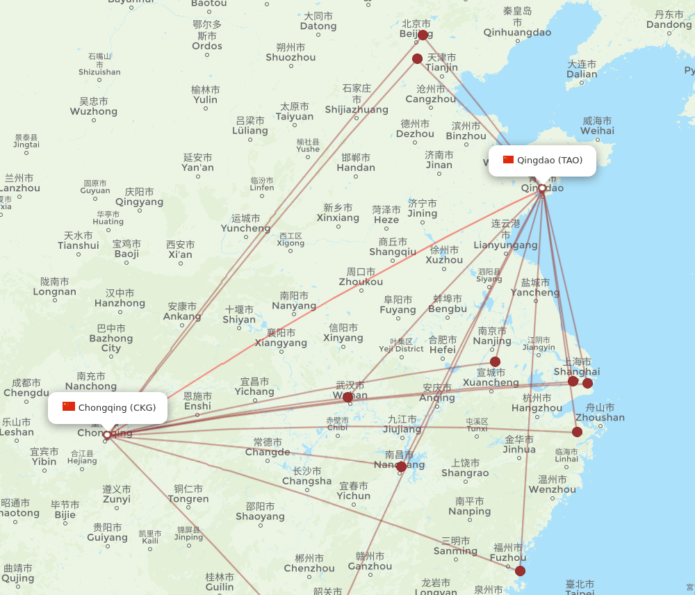 CKG-TAO flight routes