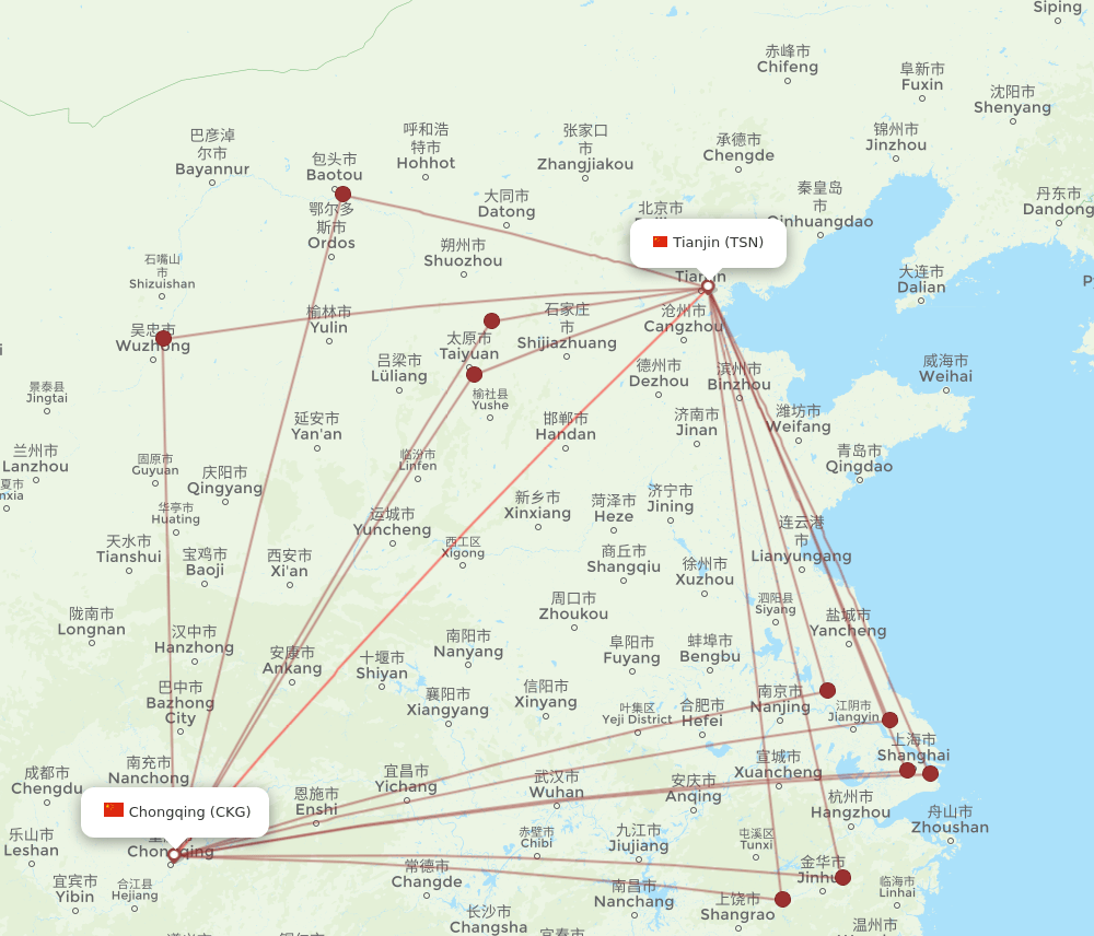 CKG-TSN flight routes