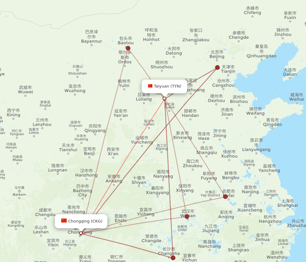 CKG to TYN flights and routes map