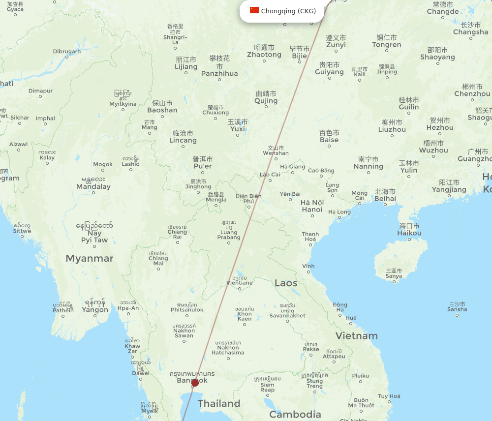 CKG-URT flight routes
