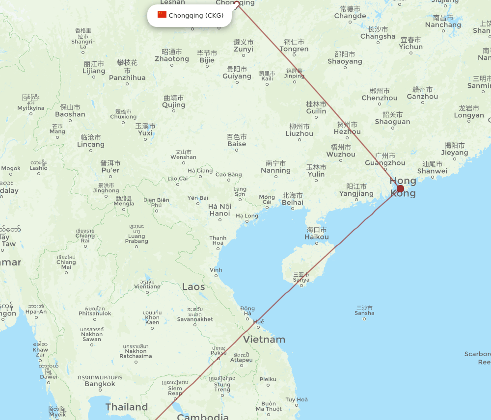 Koh Samui - Chongqing route map and flight paths
