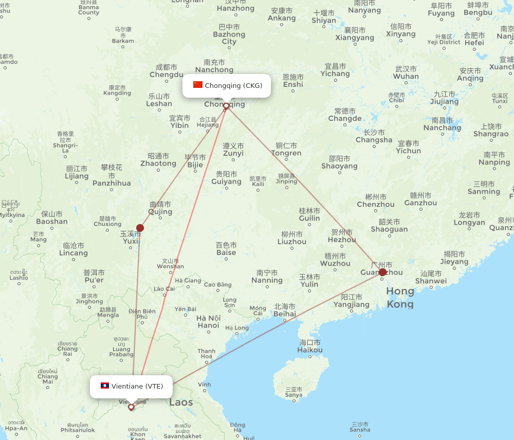 CKG-VTE flight routes