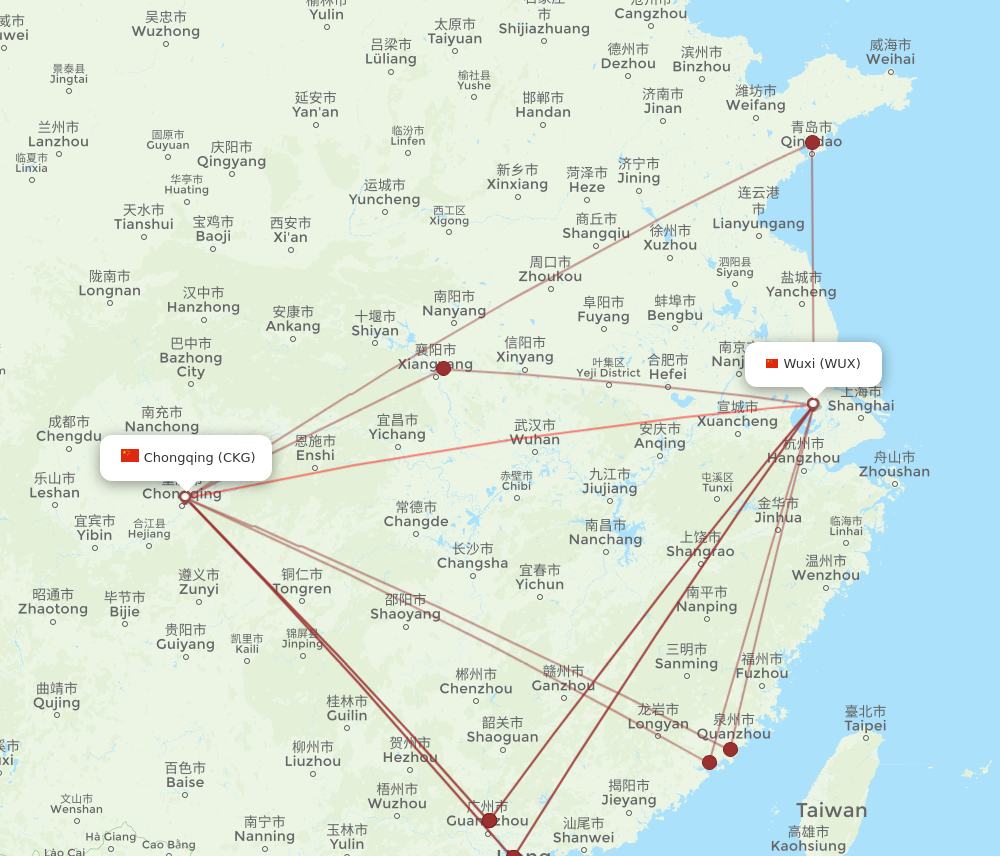 CKG to WUX flights and routes map