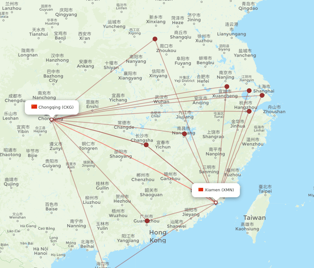 CKG to XMN flights and routes map