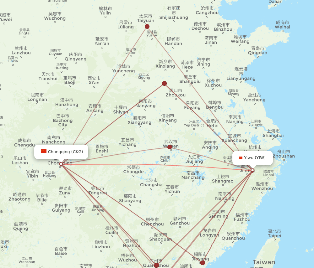 CKG-YIW flight routes