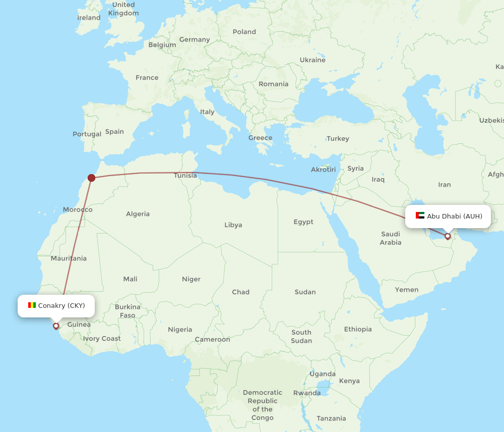 Abu Dhabi - Conakry route map and flight paths