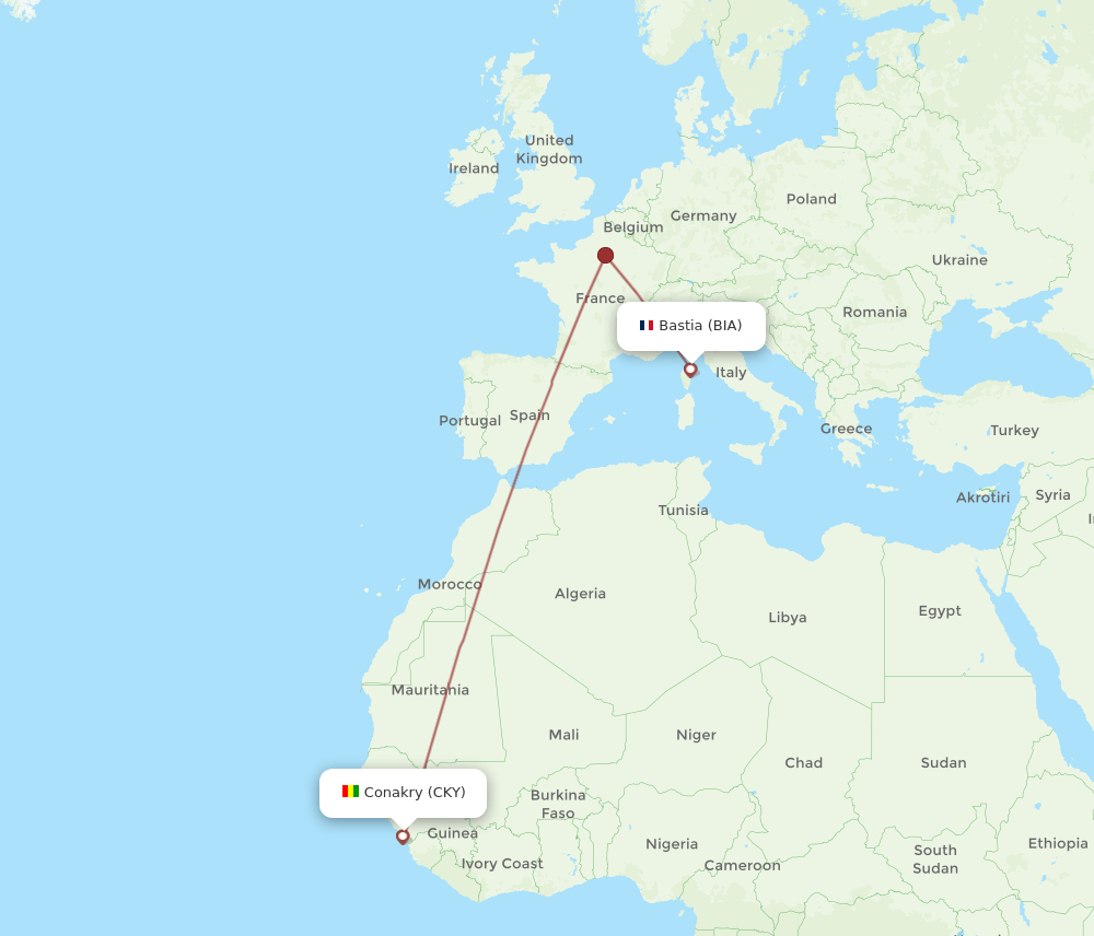 CKY to BIA flights and routes map