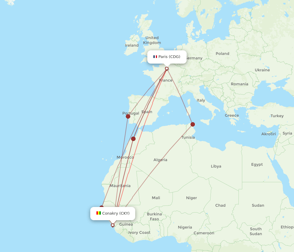 CKY-CDG flight routes