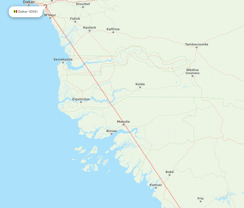 Conakry - Dakar route map and flight paths