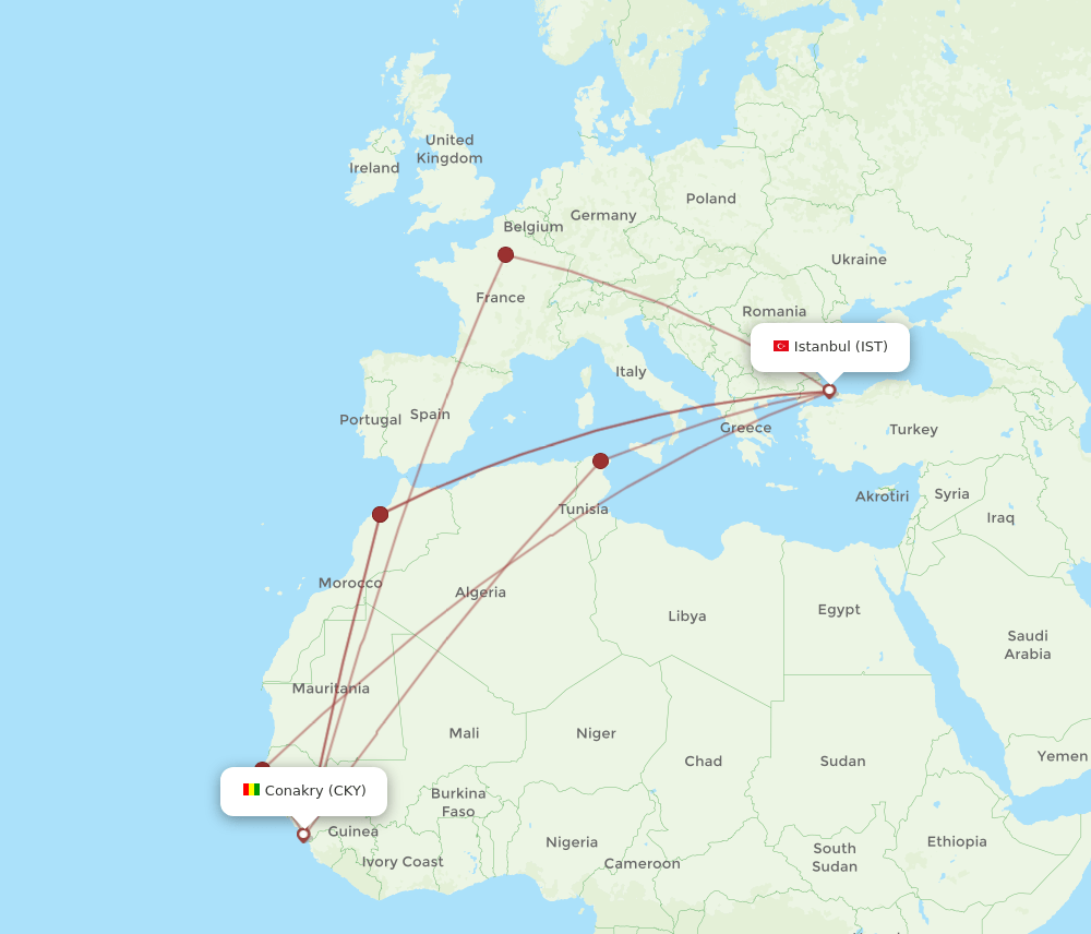 CKY to IST flights and routes map