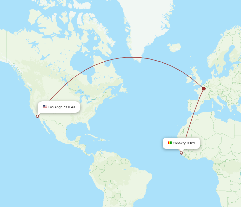 CKY to LAX flights and routes map