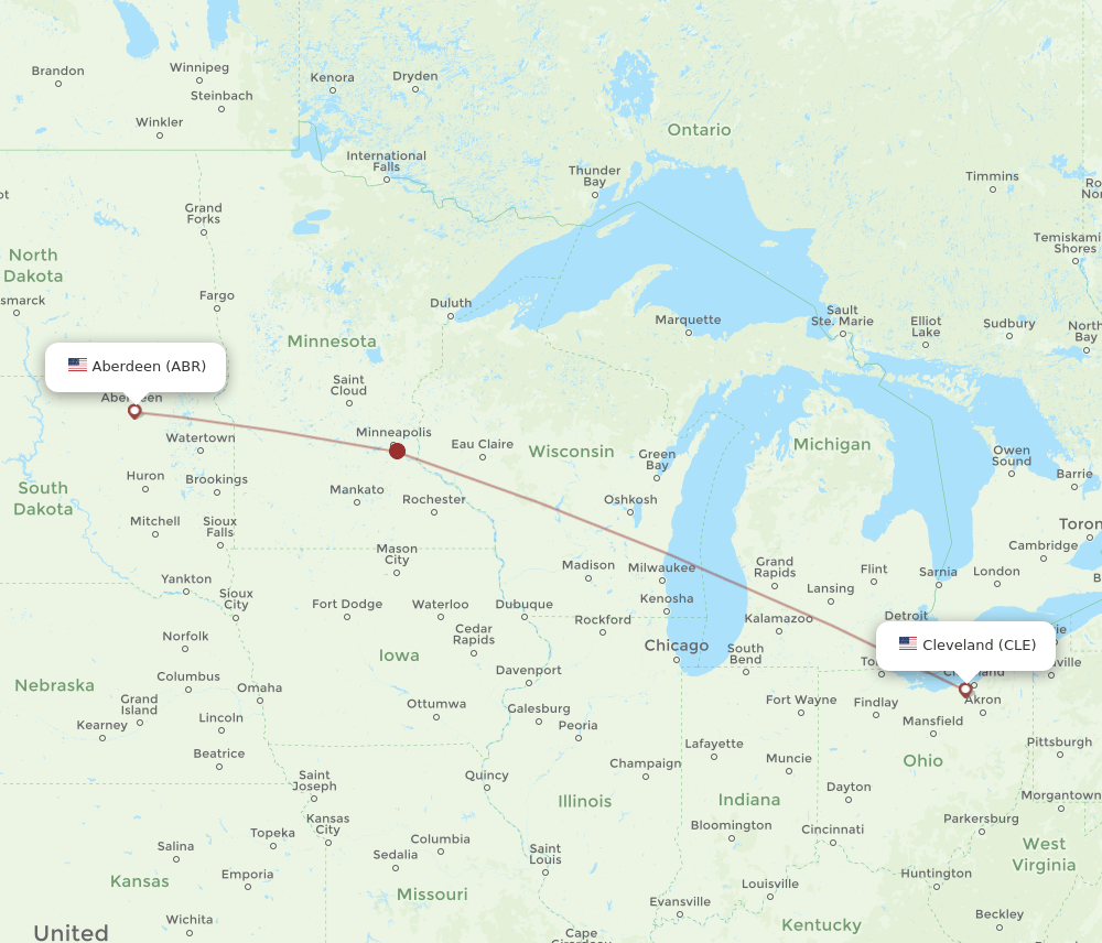 CLE-ABR flight routes