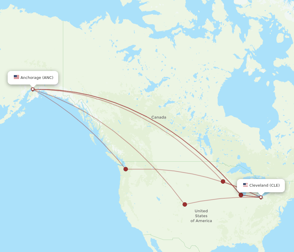 CLE to ANC flights and routes map