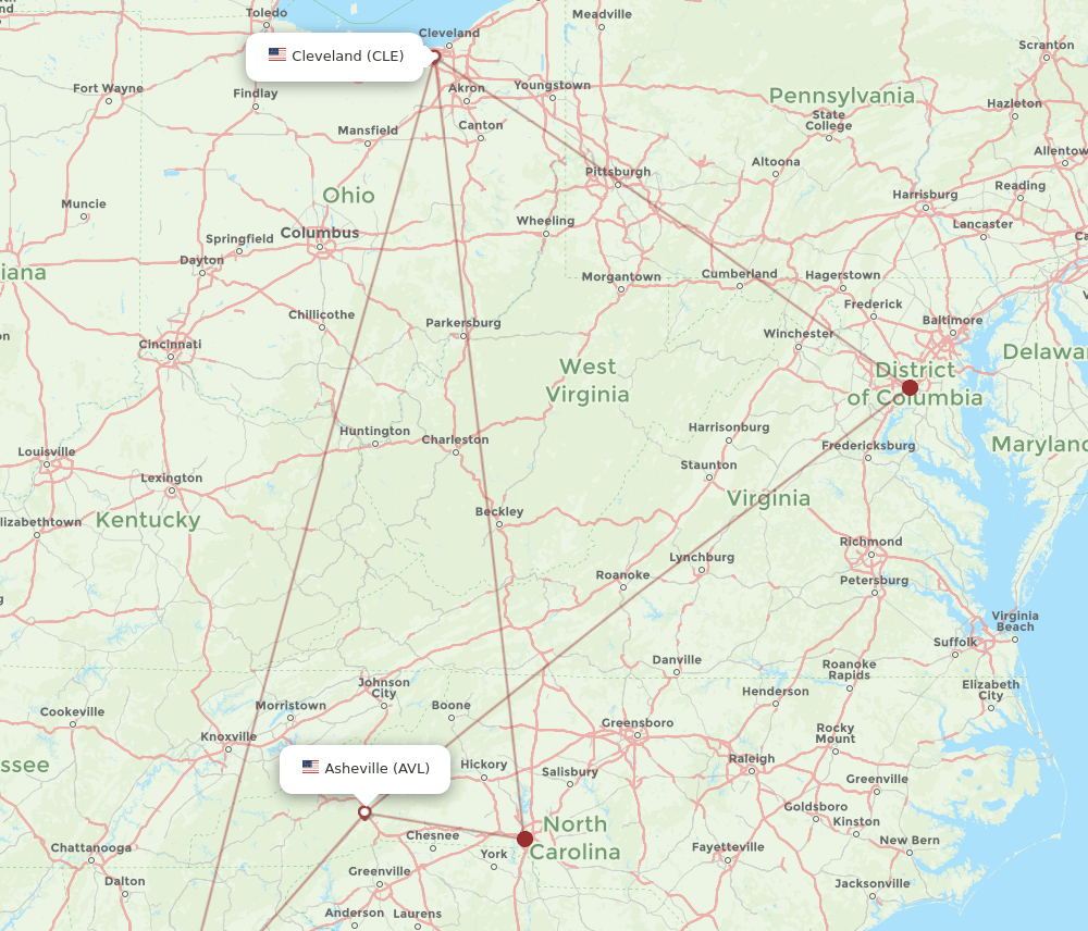 CLE-AVL flight routes