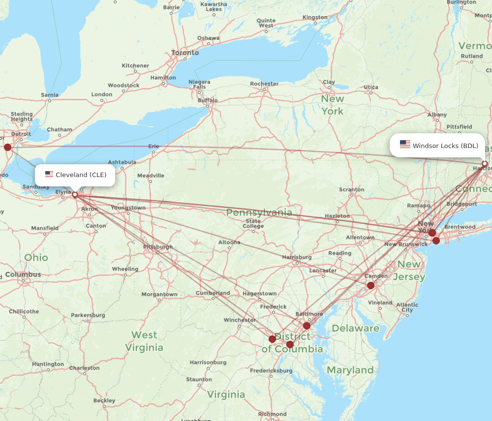 CLE-BDL flight routes