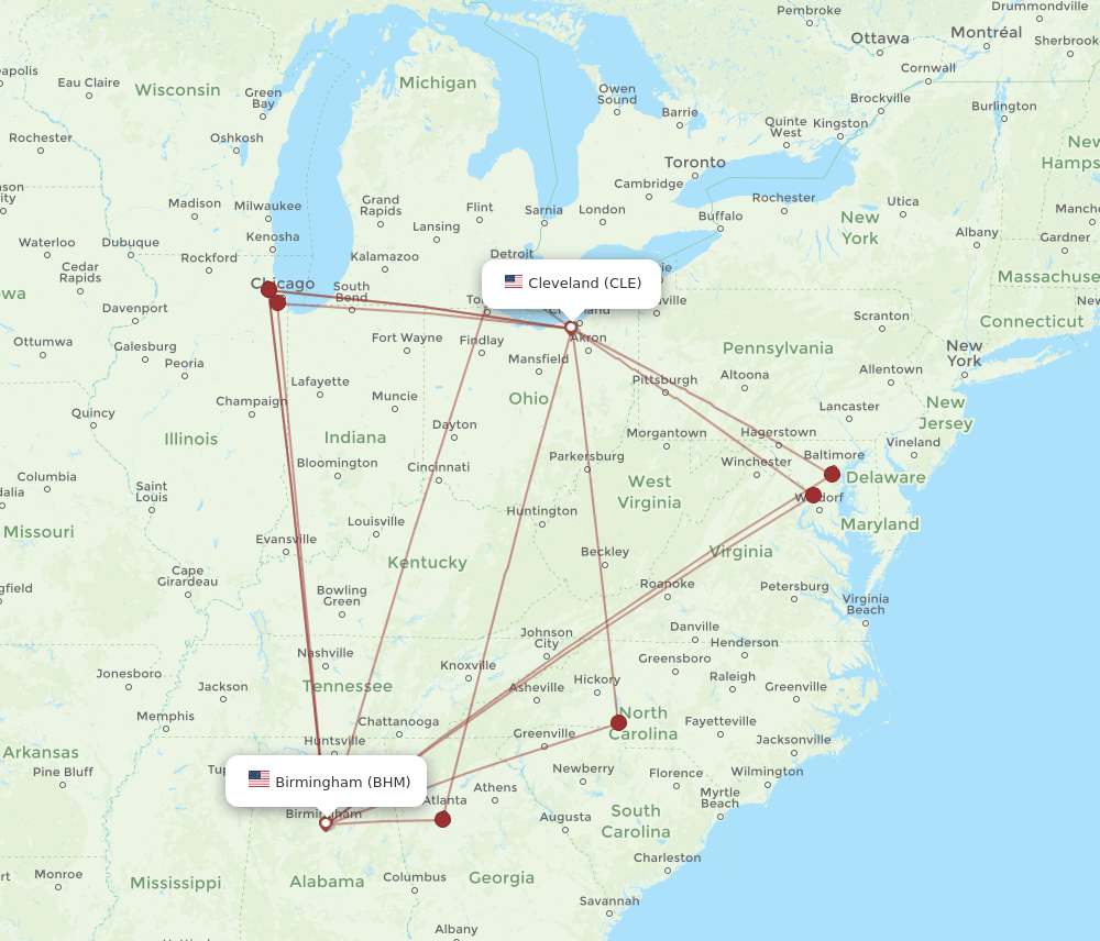 CLE-BHM flight routes
