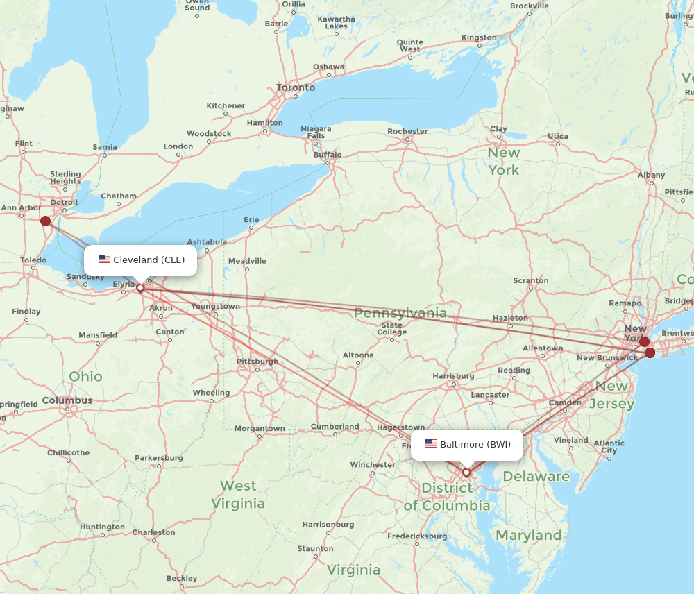 CLE-BWI flight routes