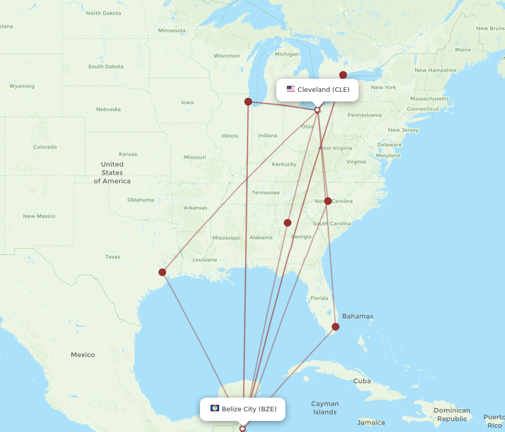 CLE-BZE flight routes