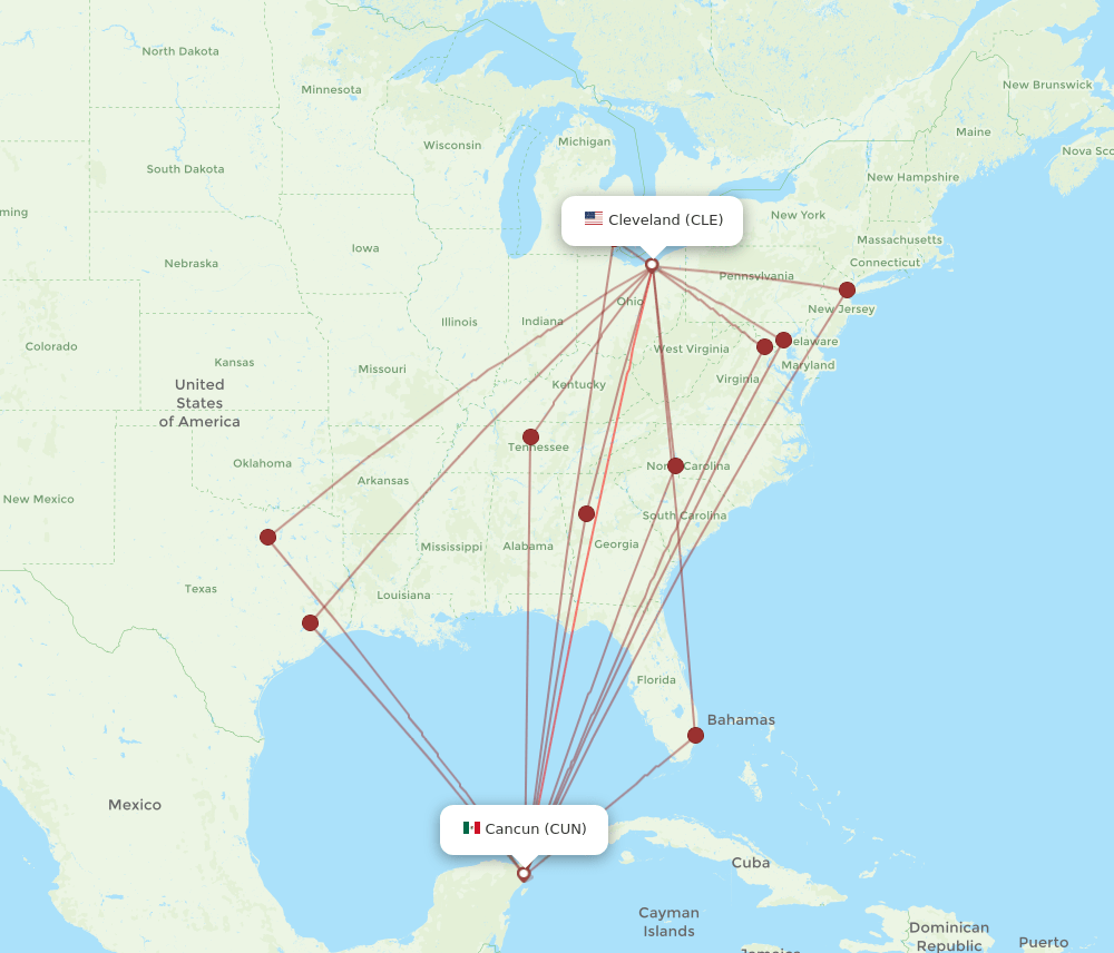 CLE-CUN flight routes