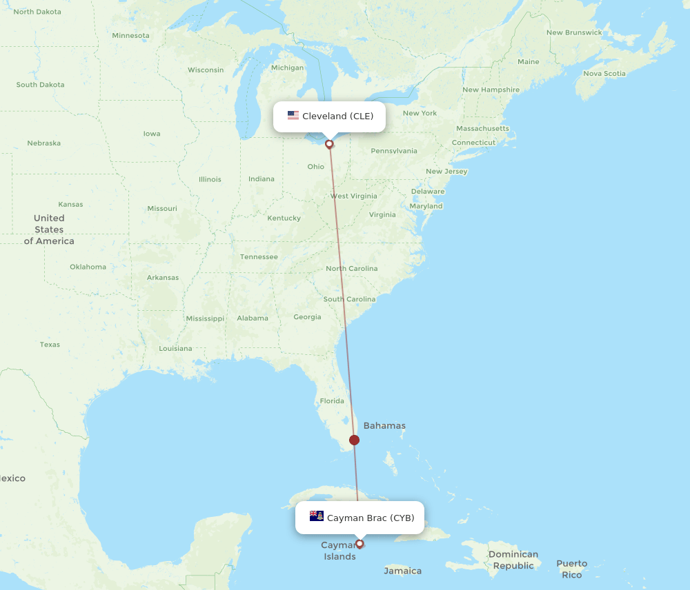 CLE to CYB flights and routes map