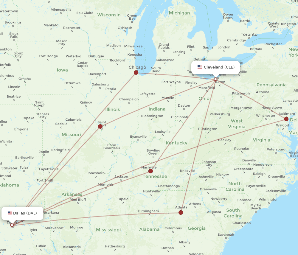 CLE-DAL flight routes