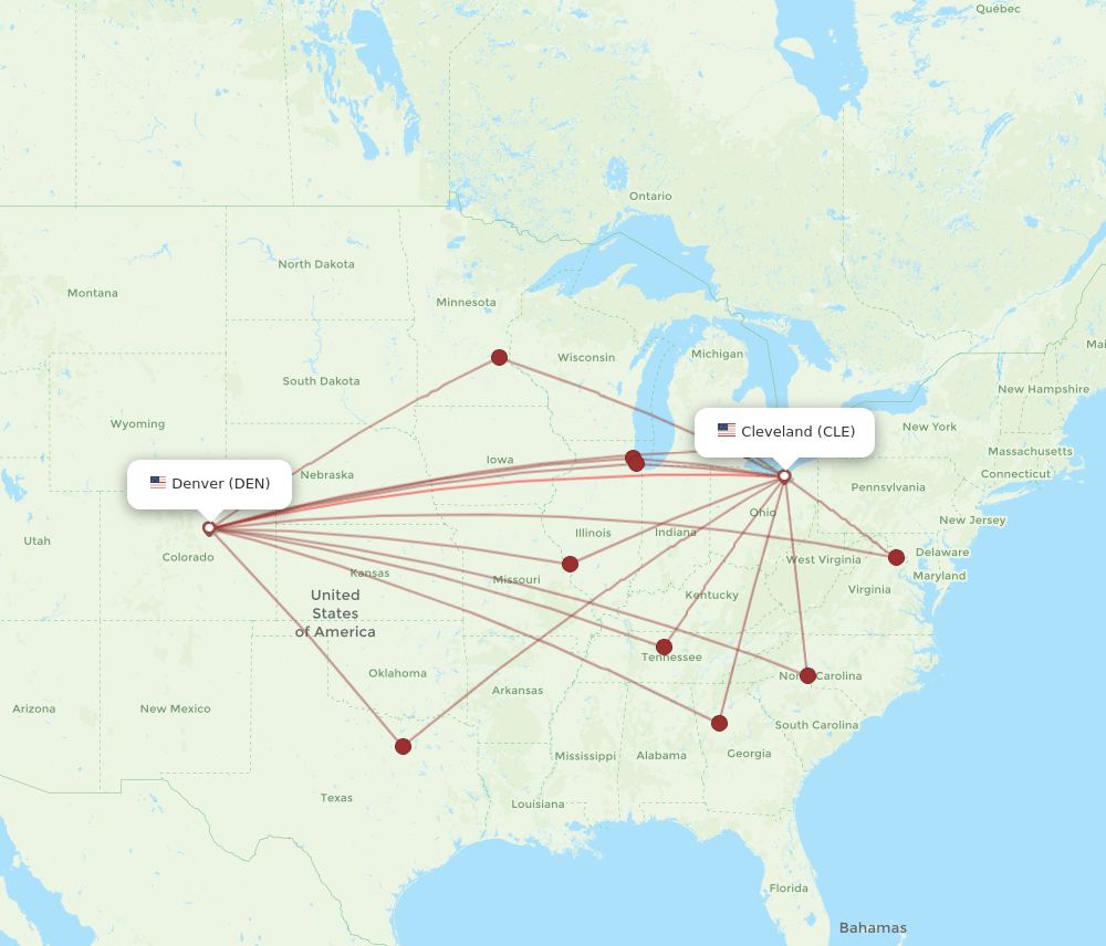 CLE-DEN flight routes
