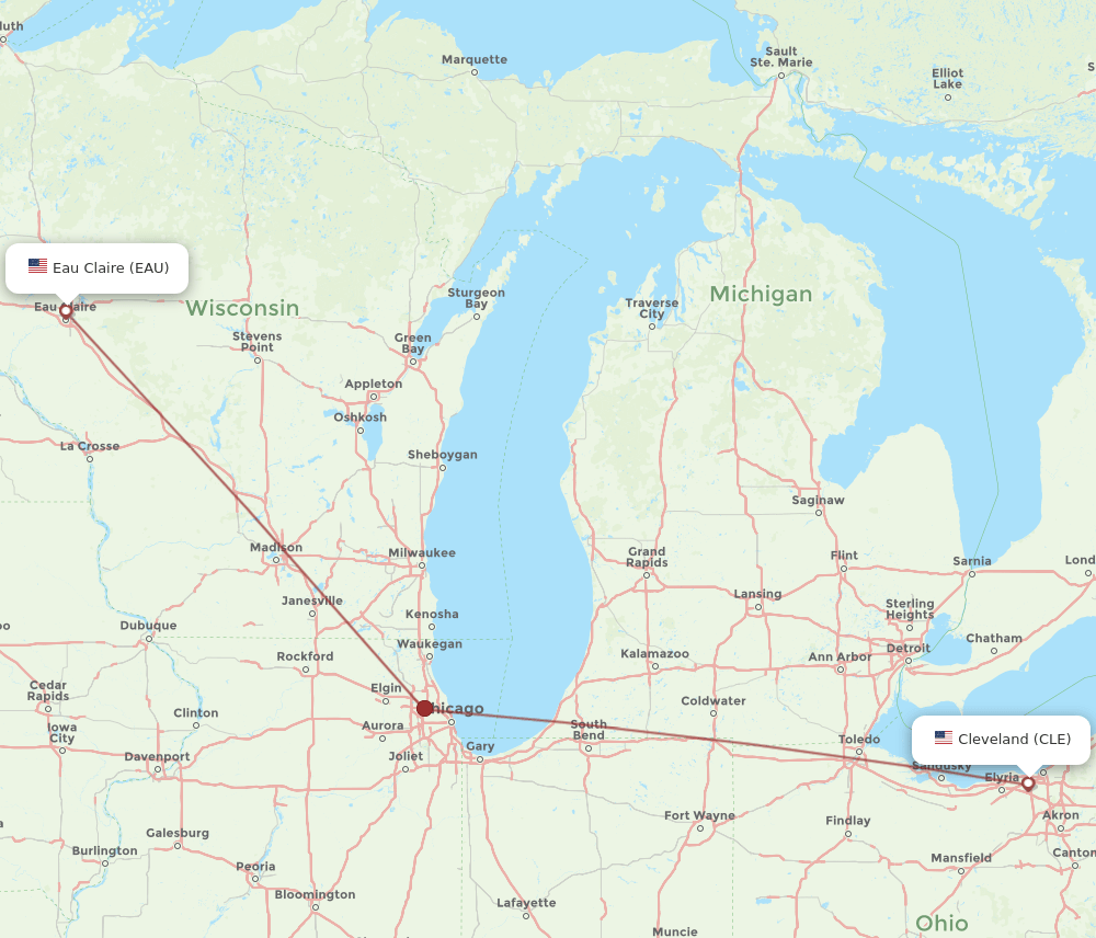 CLE to EAU flights and routes map