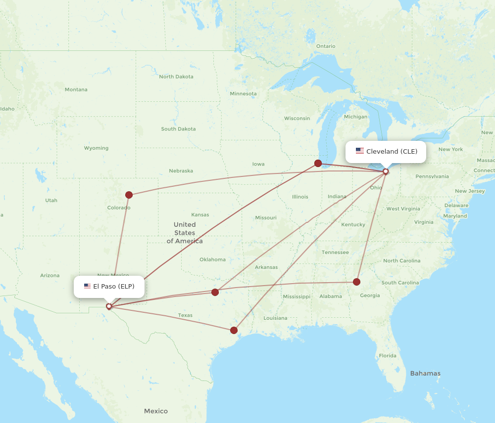 CLE to ELP flights and routes map