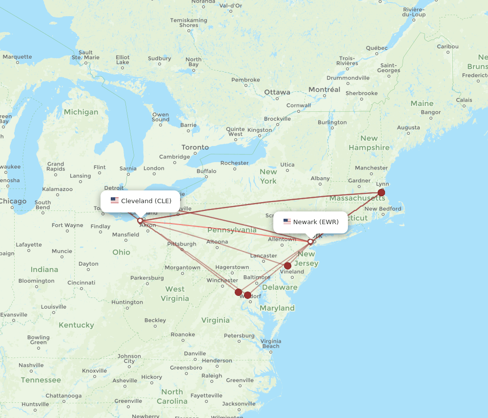 CLE-EWR flight routes
