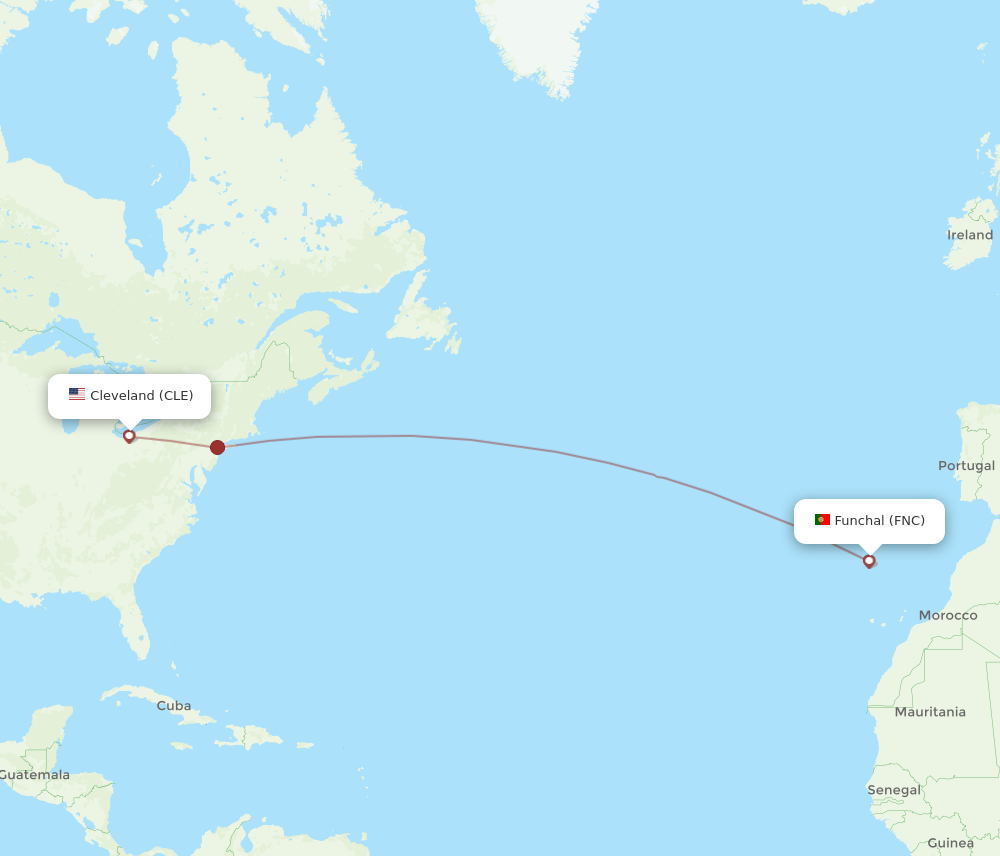 Funchal - Cleveland route map and flight paths