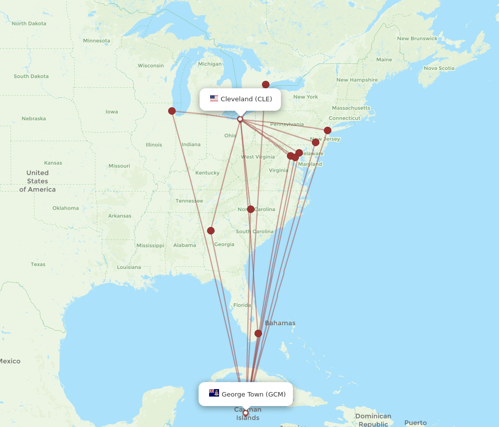 CLE to GCM flights and routes map